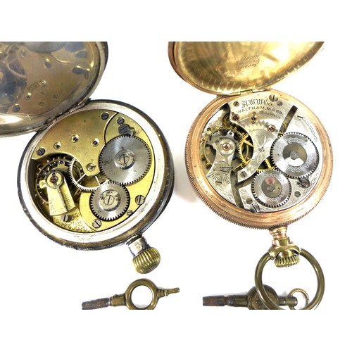 59 - Two open faced pocket watches, comprising a silver cased, top wind, watch with Omega case, Roman num... 