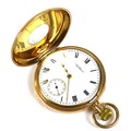 A 9ct gold Waltham half hunter pocket watch, with Roman numeral dial and subsidiary dial, a top wind... 