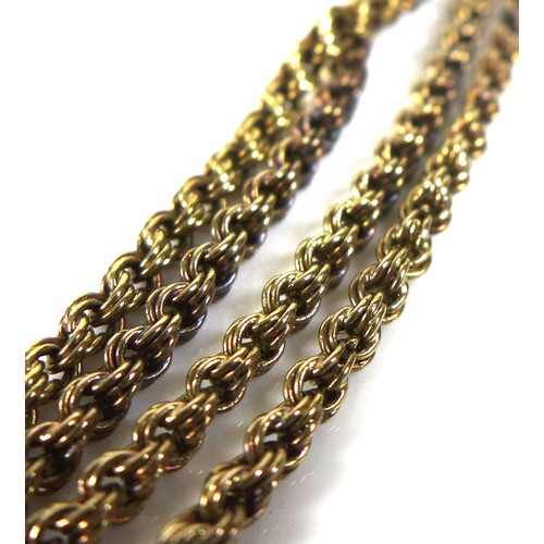 362 - A gold guard chain, 77cm long, unmarked but tests as 10ct, 33.4g.