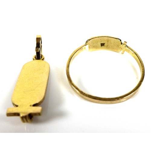 248 - Two pieces of Egyptian gold jewellery, comprising a ring and a charm, tests as equivalent to 18ct, 3... 