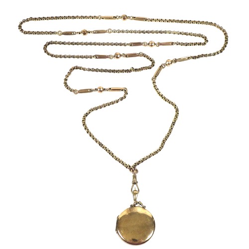 363 - A 9ct gold locket, 6.3g, on a long 9ct gold chain, 22.5g, 58.5cm long. (2)