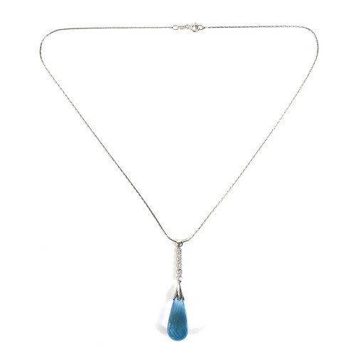 367 - A diamond and aquamarine drop pendant with 18ct white gold necklace, the aquamarine approximately 20... 