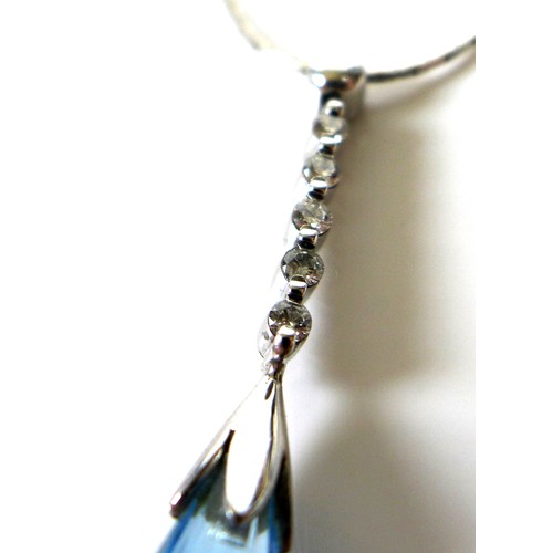 367 - A diamond and aquamarine drop pendant with 18ct white gold necklace, the aquamarine approximately 20... 