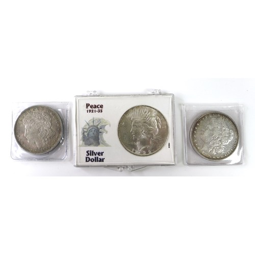 163 - A collection of twelve 19th century and later silver US one dollar coins, including a run of coins f... 