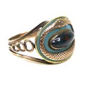 A 9ct gold ring of ouroboros design, likely Victorian, the central oval plaque of turquoise enamel w... 