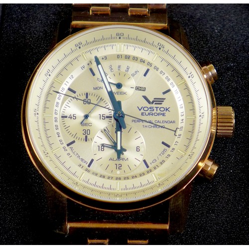 92 - A Vostok Perpetual Calendar Alltimer H3/T25, gold plated gentleman's wristwatch, case 46mm, with box... 