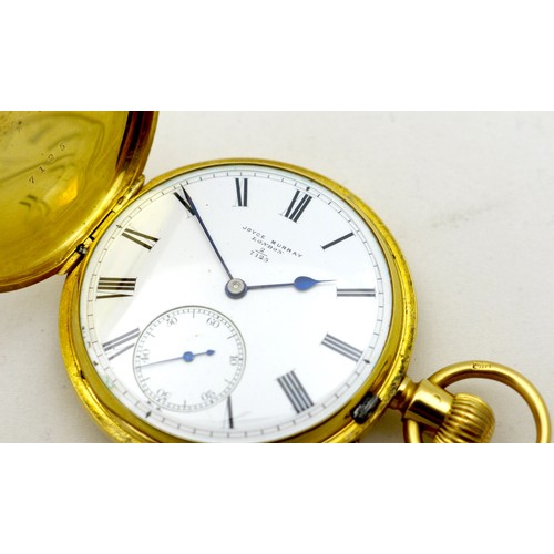 67 - A Victorian 18ct gold cased full hunter pocket watch, by Joyce Murray, number 7125, keyless wind, th... 