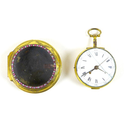 66 - A large George III gilt brass pair cased verge pocket watch, circa 1780, the full plate chain fusee ... 