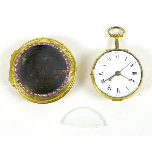 66 - A large George III gilt brass pair cased verge pocket watch, circa 1780, the full plate chain fusee ... 