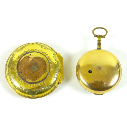 66 - A large George III gilt brass pair cased verge pocket watch, circa 1780, the full plate chain fusee ... 