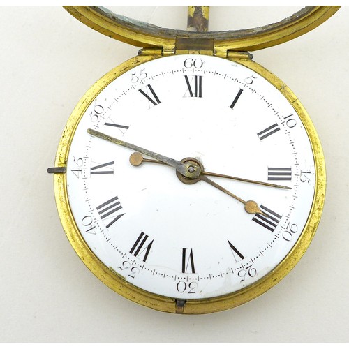 66 - A large George III gilt brass pair cased verge pocket watch, circa 1780, the full plate chain fusee ... 