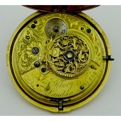 66 - A large George III gilt brass pair cased verge pocket watch, circa 1780, the full plate chain fusee ... 