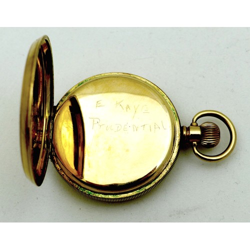 58 - An American Waltham gold plated open faced pocket watch, circa 1917, keyless wind, white dial with b... 