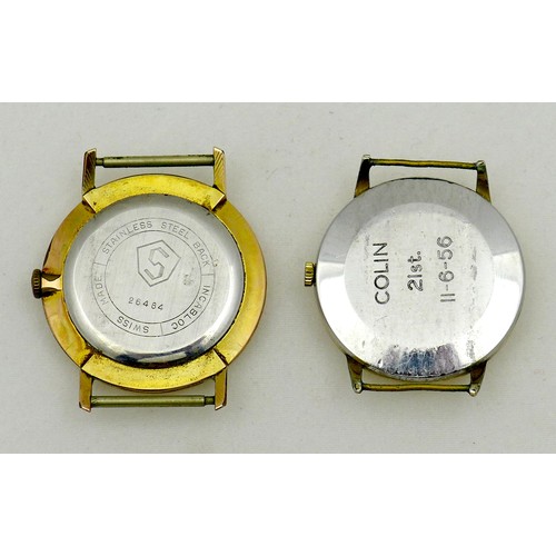 77 - A mid 20th century gent's watch head by Services, 32mm case, boxed, together with a similar watch he... 