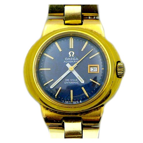 78 - A gold plated Omega Automatic De Ville Dynamic wristwatch, blue dial with gold batons, case 26.7 by ... 