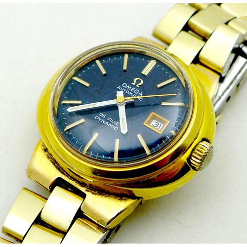 78 - A gold plated Omega Automatic De Ville Dynamic wristwatch, blue dial with gold batons, case 26.7 by ... 