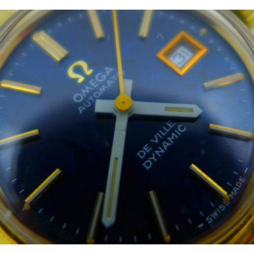 78 - A gold plated Omega Automatic De Ville Dynamic wristwatch, blue dial with gold batons, case 26.7 by ... 