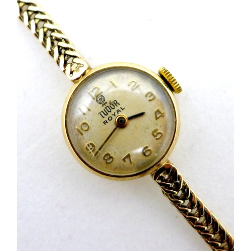 91 - A Tudor Royal 9ct gold cased lady's wristwatch, circa 1960s, the circular silvered dial with raised ... 