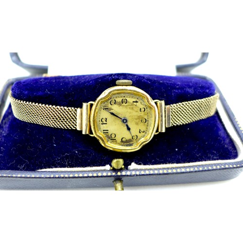 84 - A group of six ladies wristwatches, comprising an Art Deco 18ct gold cased wristwatch, circular dial... 