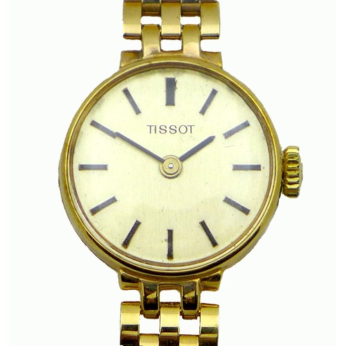 85 - A vintage Tissot 9ct gold cased lady's wristwatch, ref. 1061, circular brushed silver dial with blac... 