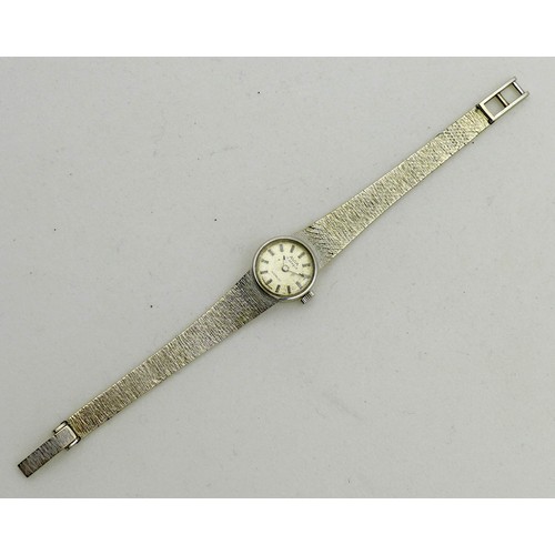 82 - A vintage Avia 9ct white gold cased lady's wristwatch, circular silver dial with black baton numeral... 