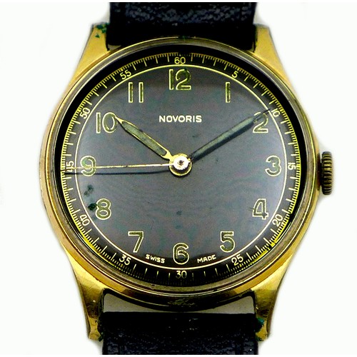 71 - A vintage Novoris gold plated gentleman's wristwatch, circa 1950, circular black dial with gold and ... 