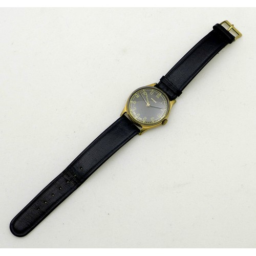 71 - A vintage Novoris gold plated gentleman's wristwatch, circa 1950, circular black dial with gold and ... 