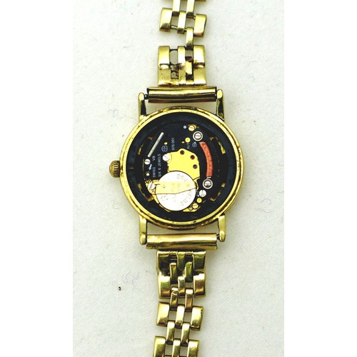 73 - A vintage Longines Presence 9ct gold lady's wristwatch, circular gold dial with gold baton numerals,... 