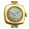 An Art Deco 9ct gold cased lady's wristwatch,  circular silvered dial, black Arabic numerals and min... 