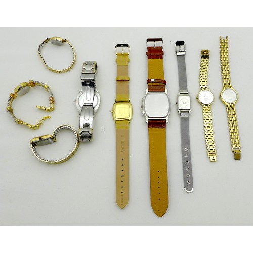 69A - A group of nine modern wristwatches, including a Seiko stainless steel and gold plated watch, two Ro... 