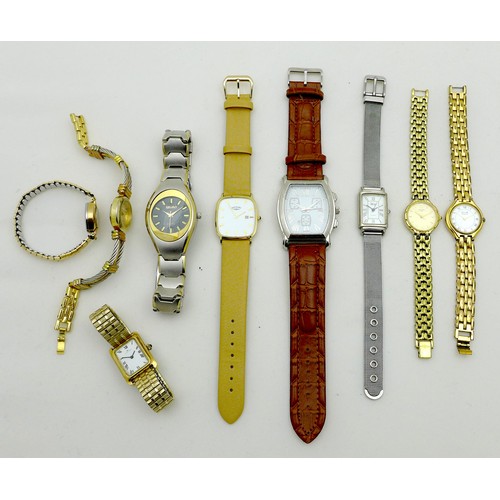 69A - A group of nine modern wristwatches, including a Seiko stainless steel and gold plated watch, two Ro... 