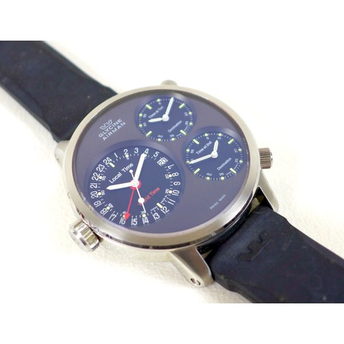 94 - A Glycine Airman stainless steel cased gentleman's wristwatch, ref. 3841, the circular black dial in... 