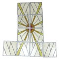 A set of ten 1930-40s stained glass window panels with sunburst design, a/f, approximately 46 by 41c... 
