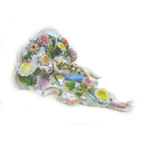 15 - A pair of late 19th century Meissen porcelain vases, encrusted with flowers and fruit, a/f one smash... 