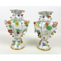 A pair of late 19th century Meissen porcelain vases, encrusted with flowers and fruit, a/f one smash... 