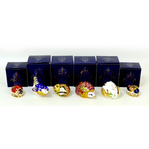53 - Six Royal Crown Derby paperweights, modelled as a Two Spot Ladybird, 3.5cm high, Blue Ladybird, 3.5c... 