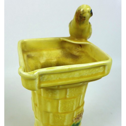 7 - A vintage ceramic jug, by Waddenheath, circa 1960, modelled as a budgerigar perched on a column with... 