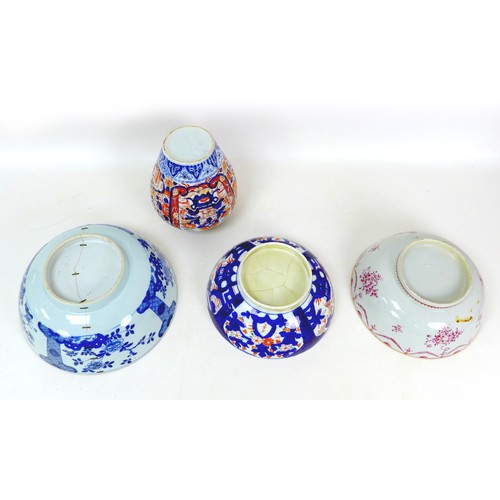 4 - A group of four Japanese and European ceramics, comprising a 19th century Japanese Imari pattern sto... 