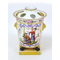 A 19th century continental famille rose pattern jar, with later spill vase cover, its top rim decora... 