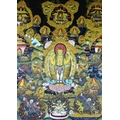 A Bhutanese Thangka, 19th century, painted with various Buddhistic figures surrounding a meditationa... 