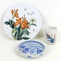 A group of three modern Chinese porcelain items, comprising a blue and white decorated dish, 15 by 3... 