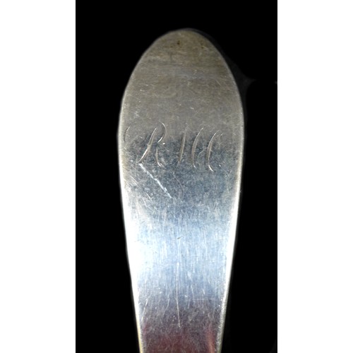 5 - A pair of George III Scottish silver table spoons, with rubbed initials to finials, possibly 'RHG', ... 