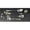 A collection of Victorian and later silver, comprising a Victorian rat tail pattern serving spoon, w... 