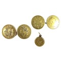 A pair of cufflinks formed of gold shield back half sovereigns, soldered loop fittings and joined by... 