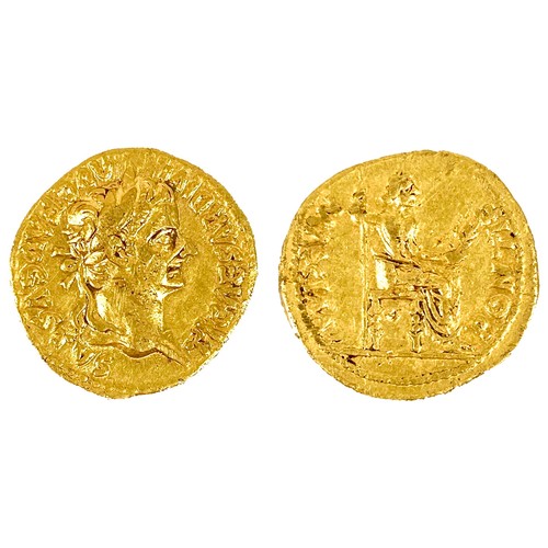 34 - An ancient Roman hammered gold aureus coin, Tiberius (AD 14-37), mint of Lugdunum, the obverse inscr... 