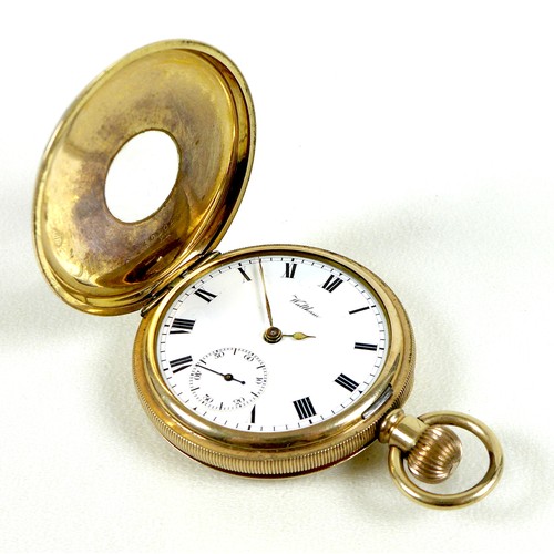 35 - Two gold plated pocket watches, comprising an American Waltham gold plated keyless wind half hunter ... 