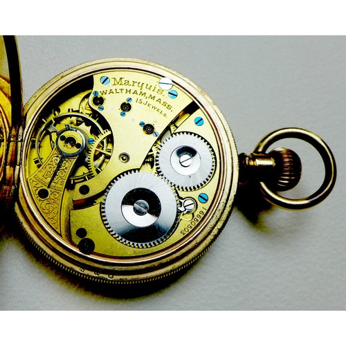 35 - Two gold plated pocket watches, comprising an American Waltham gold plated keyless wind half hunter ... 