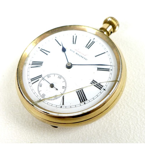 35 - Two gold plated pocket watches, comprising an American Waltham gold plated keyless wind half hunter ... 