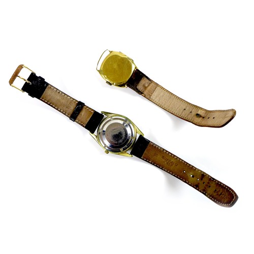 68 - Two gentleman's wristwatches, comprising an Art Deco 18ct gold cushion cased wristwatch, a/f damaged... 