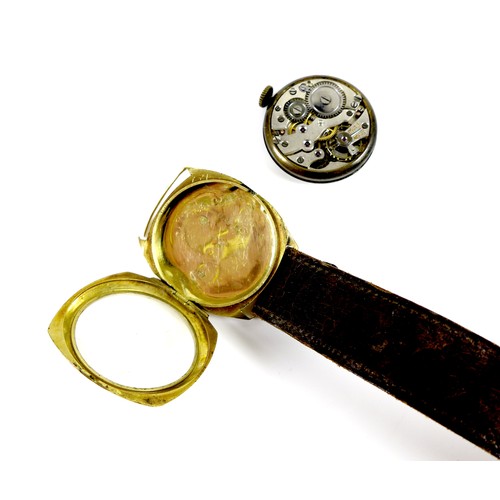 68 - Two gentleman's wristwatches, comprising an Art Deco 18ct gold cushion cased wristwatch, a/f damaged... 